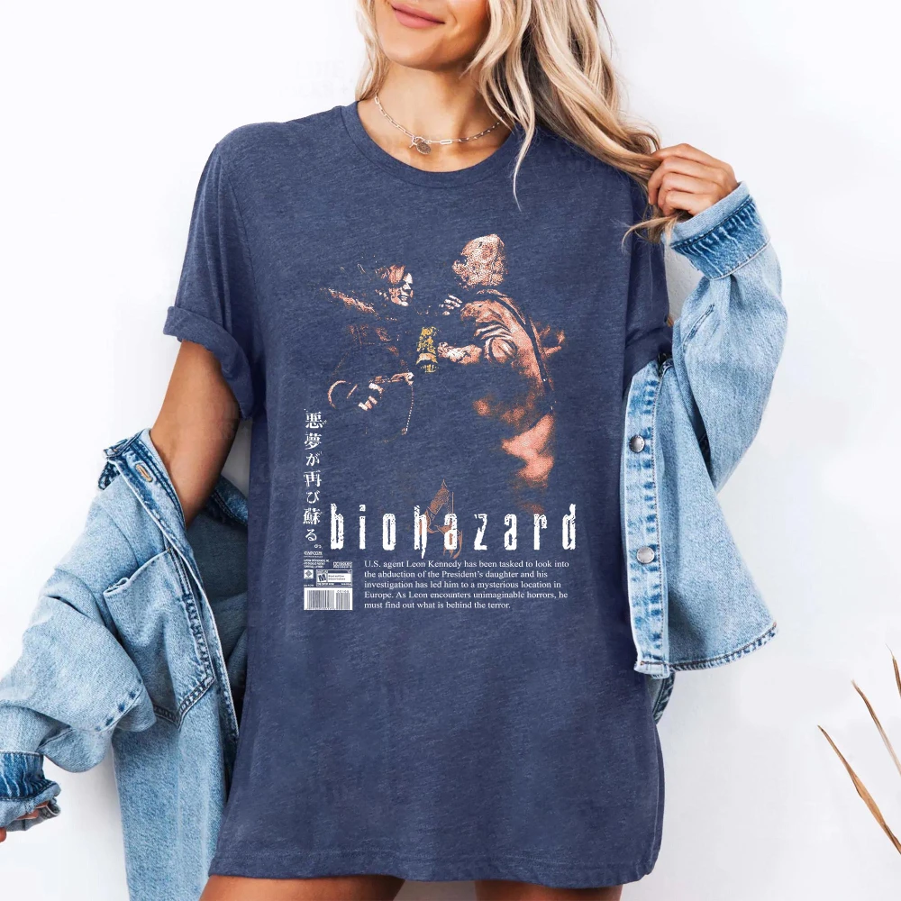 قميص الشر المقيم 4 ليون كينيدي تي شيرت عتيق RE4 طبعة جديدة جرافيك Biohazard لعبة الرعب قميص مظلة شركة ميرش
