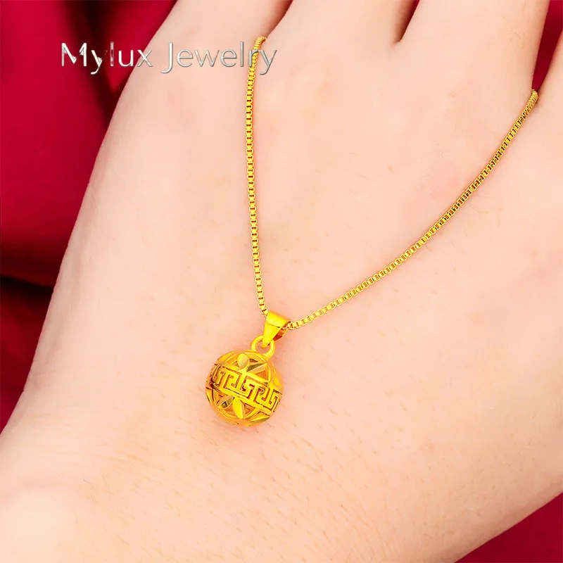 

Mylux Jewelry Ball Pendant Fine Chain for Women, 24K Gold, AU999 | Polished gold ball on delicate 4MM chain, radiant for daily e