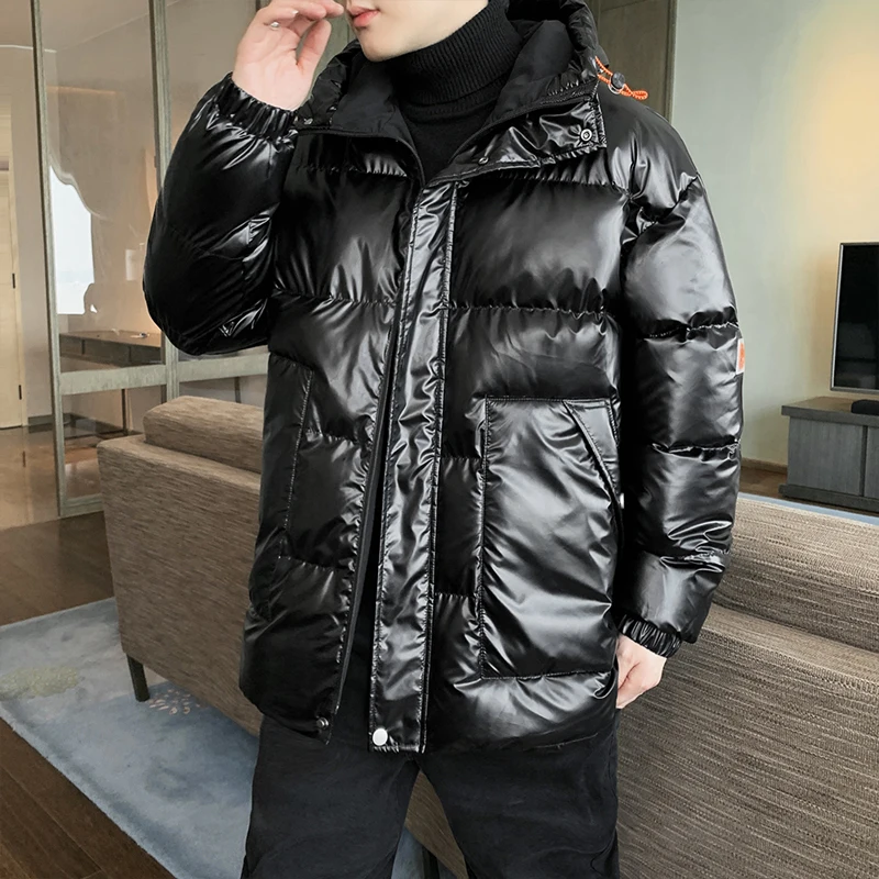 

2025 Winter Warm Hooded Parkas for Men Korean Fashion Black Sliver Men Overcoat Outdoor Windproof Thickened Male Cotton Clothing