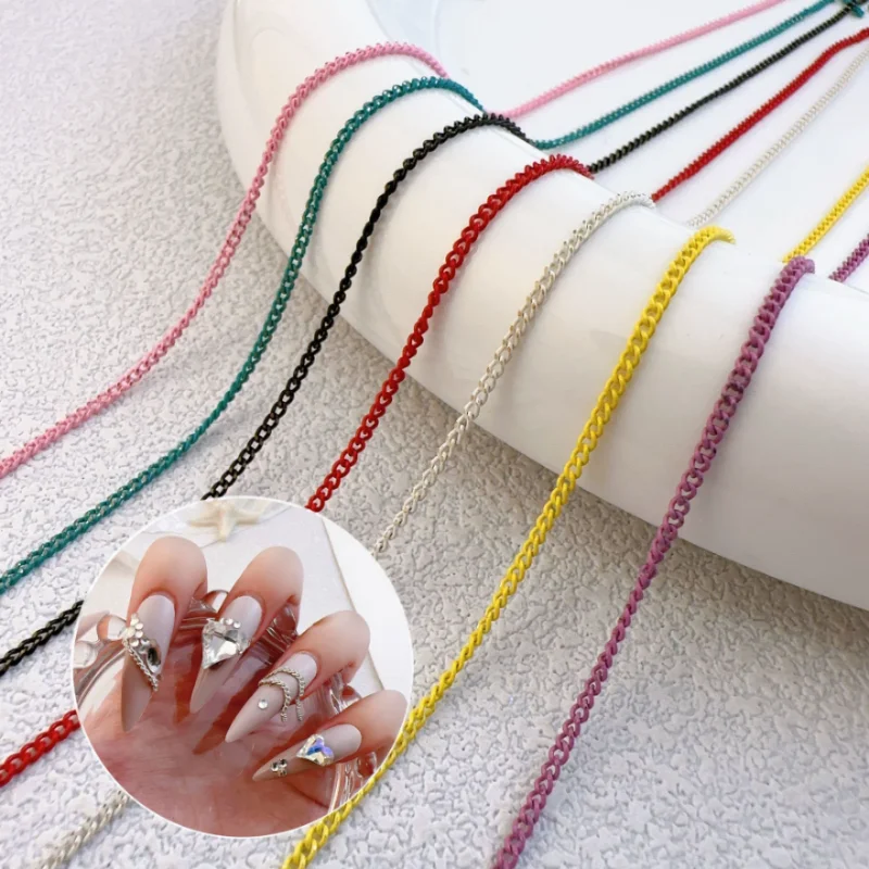 1 Meter Metal Nail Art Charm Colorful Twist Link Chain Nail Decoration Nail Accessories Supply DIY Press On Nail Accessories