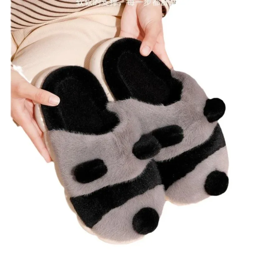 Ciepły pantofel damski dom Panda Cartoon Winter Plush Contton Indoor Funny Fuzzy Floor Home Room Shoes Flat Female Men Male