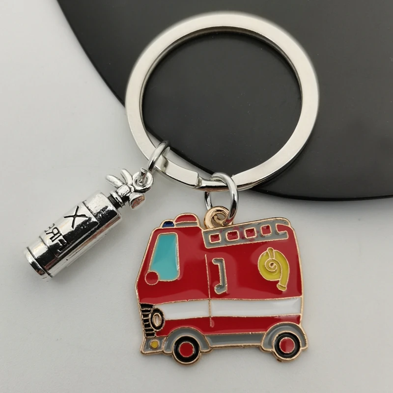 Fire truck fire department fire truck creative gifts fireman key chain DIY handmade jewelry pendant key chain for men and women.