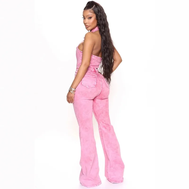 Women's New Fairy Spring Autumn Jumpsuits Pants New Button Pocket Backless Lapel Simple Leisure Comfortable Harajuku Versatile