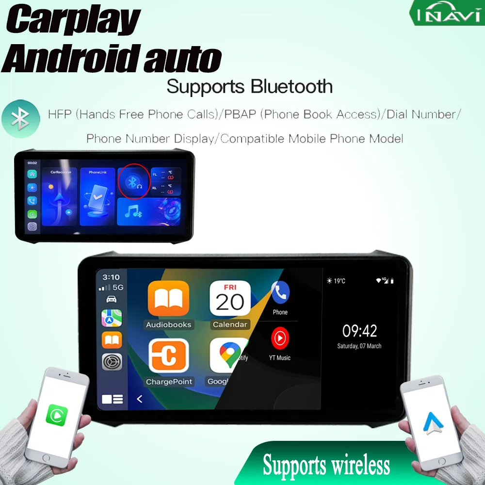 INAVI 6.1 Inch Waterproof LCD Display for Linux Motorcycle Portable Wireless Video Recorder Tire Pressure Monitoring Carplay DVR