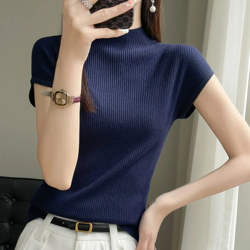 Primavera Estate Nuovo Sle Versatile Colore f Collo alto Dimagrante Donna Allentato Pigro Sle Base irt Abbigliamento interno Top
