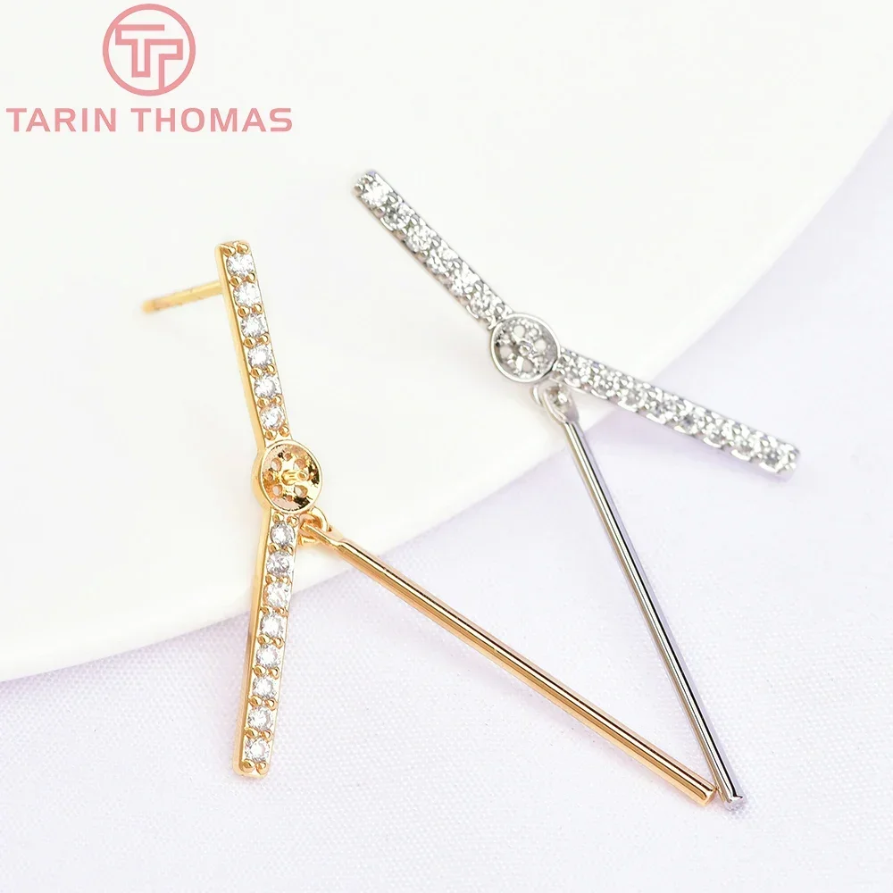 (5734) 4PCS Zircon 1.9MM 24K Gold Color Brass with Zircon Needle Shape Stud Earrings DIY Jewelry Making Findings Accessories
