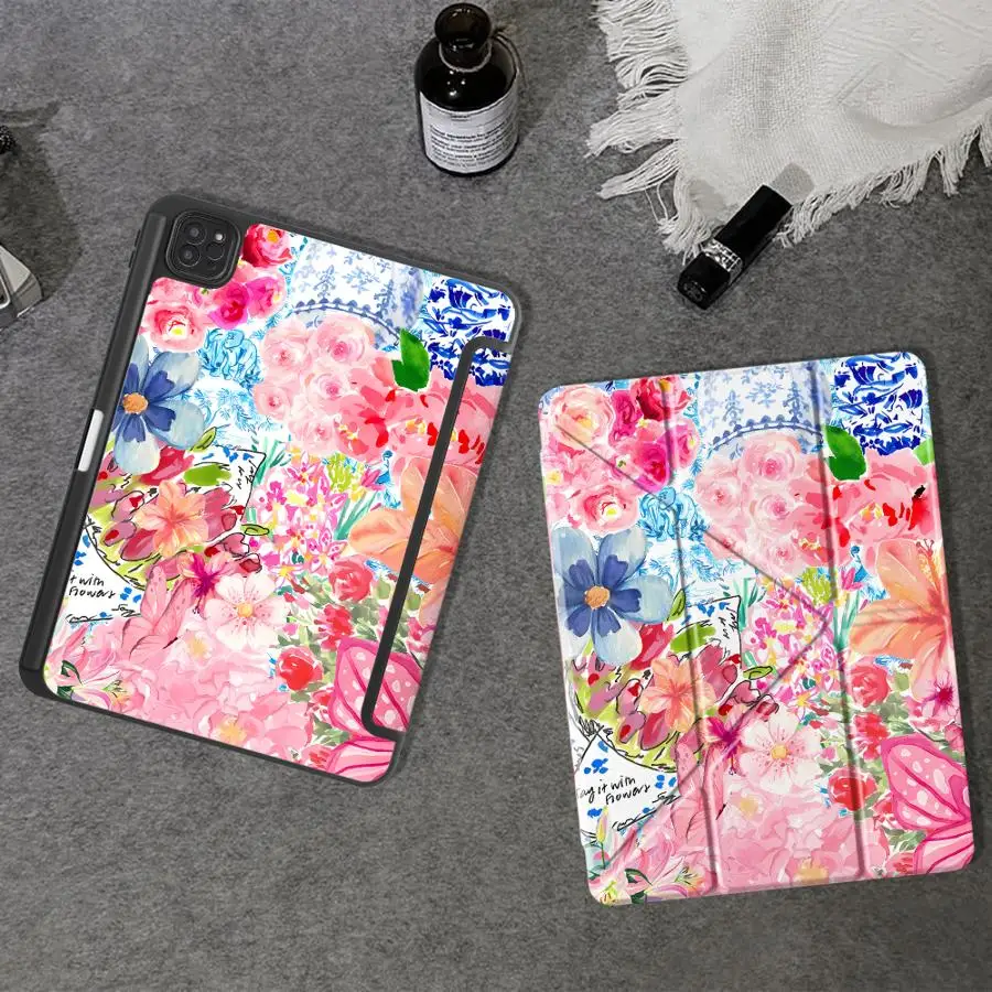 

Watercolor Floral Print Holder Cover Tablet Case For iPad Pro 11th 10th 9th 8th 7th 12.9inch Pro 2025 Mini 6 7 Air 4 5 M3 M2 1 2