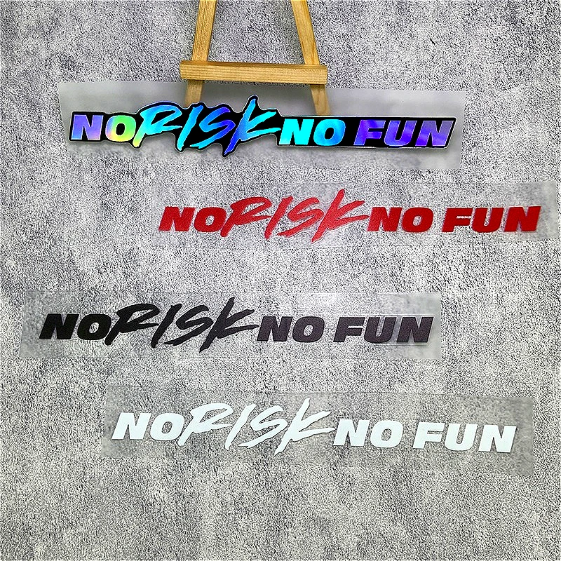 1PC No Risk No Fun Waterproof Vinyl Motorcycle Helmet Stickers, Universal for Motorbike Side Panel Fuel Tank Rear Cowls Decor