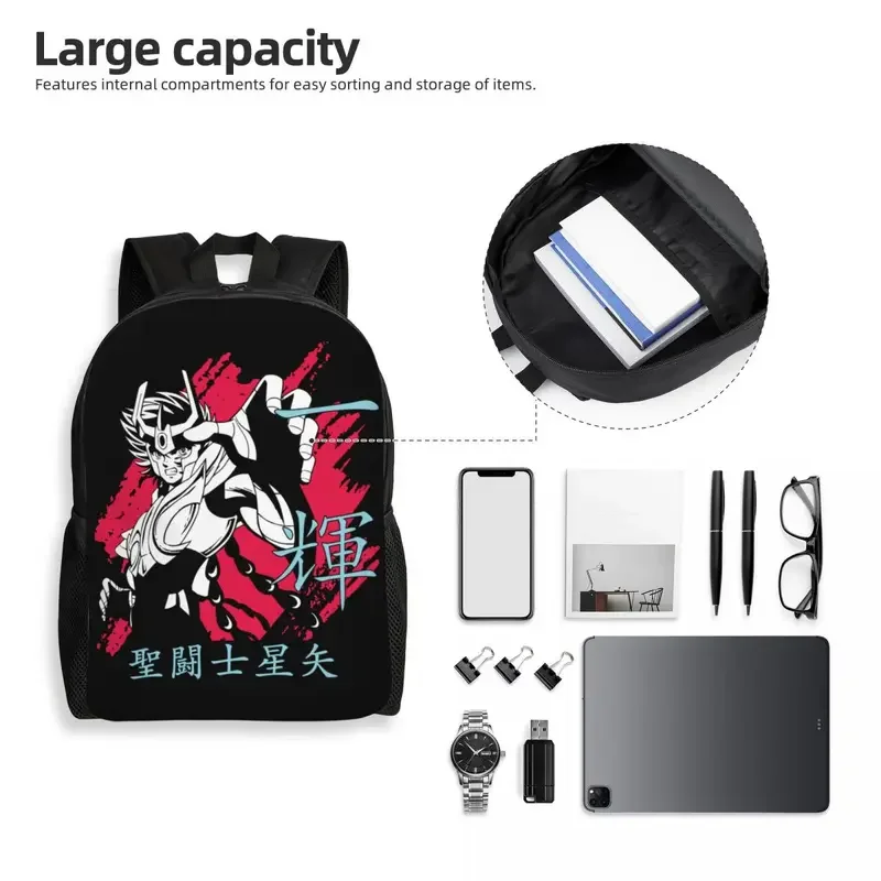 Custom Ikki Saint Seiya Backpack for Men Women Water Resistant College School Knights Of The Zodiac Bag Print Bookbag