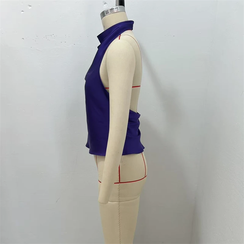 KEYANKETIAN 2025 été nouveau col oscillant pour femmes licou Satin gilet mode Sexy dos nu sans manches haut court mince pull