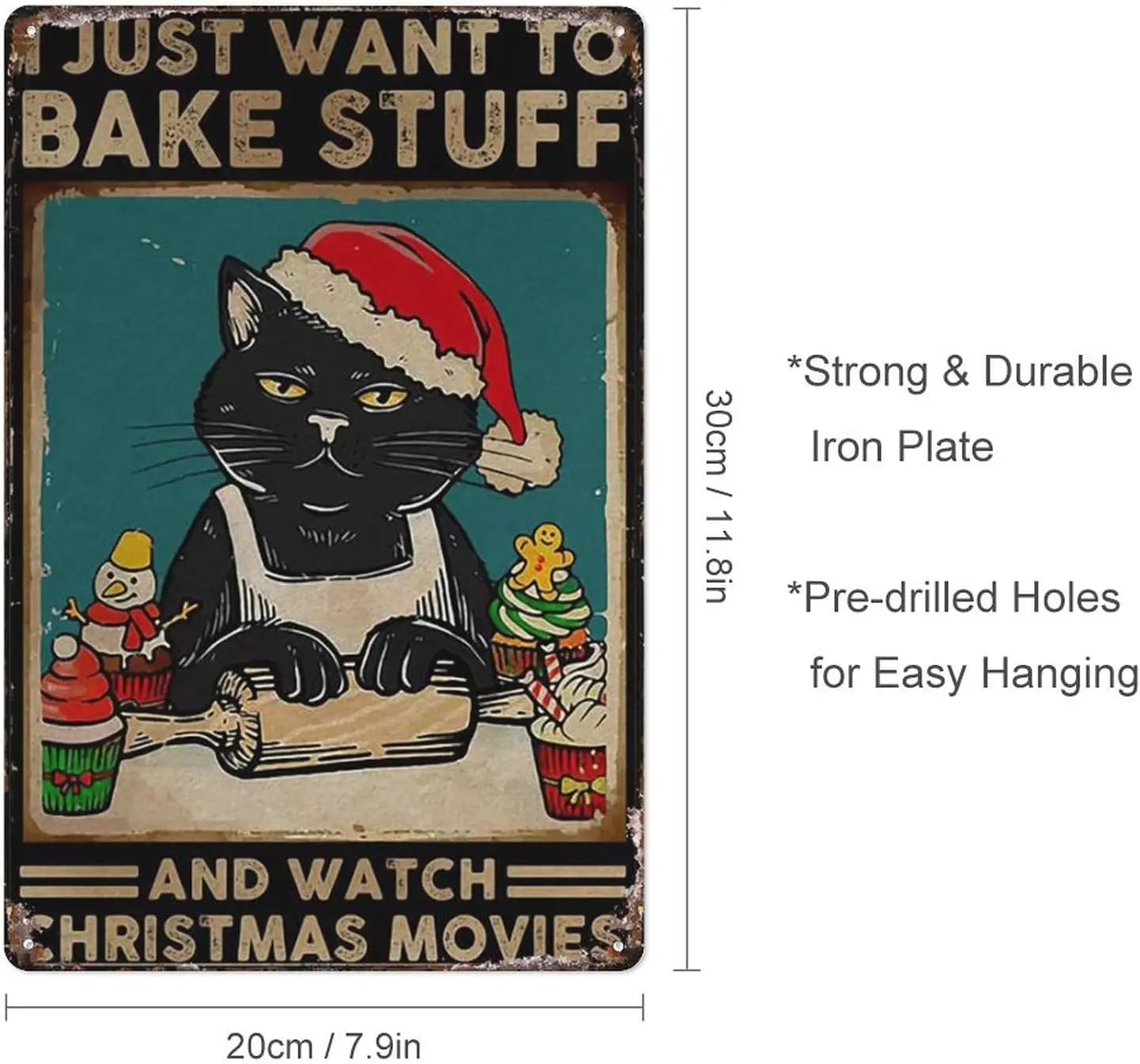 Vintage Metal Tin Sign Black Cat I Just Want To Bake Stuff And Watch Christmas Movies Poster Retro Decor Sign For Home Kitchen B