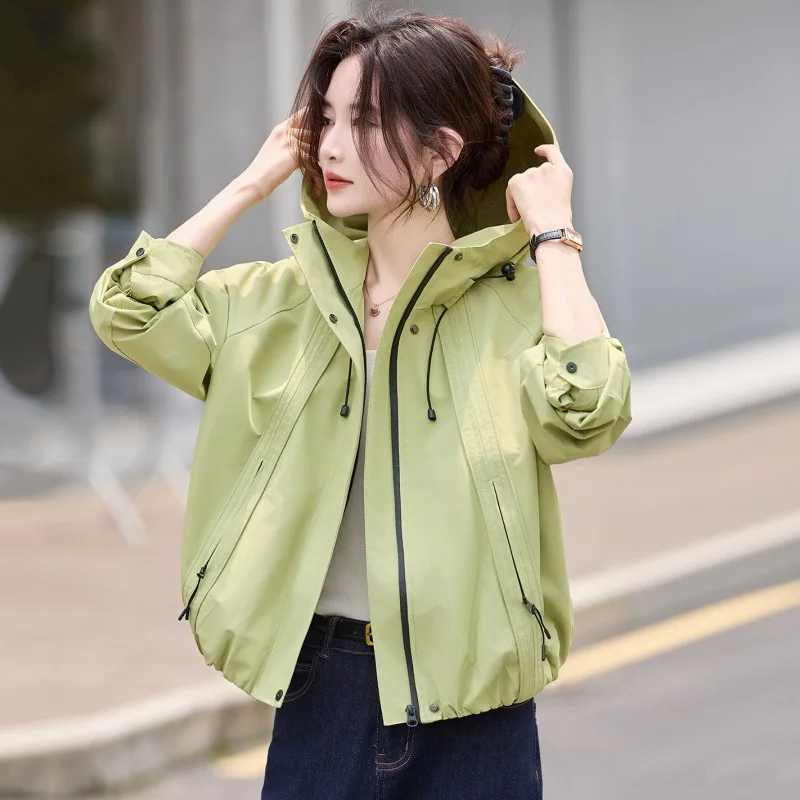 Casual Hooded Women's Windbreaker Jacket Zipper Up Short Jackets for Woman Spring Autumn Concise Mix Color Outwear Female
