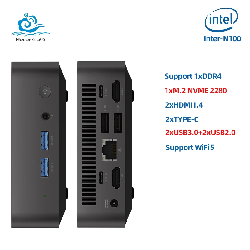 Inter N100 Mini PC Barebone Kit Support DDR4 RAM M.2 NVME WiFi5 Compact Desktop for Home/Theater/Office Windows 11 Pro Ready