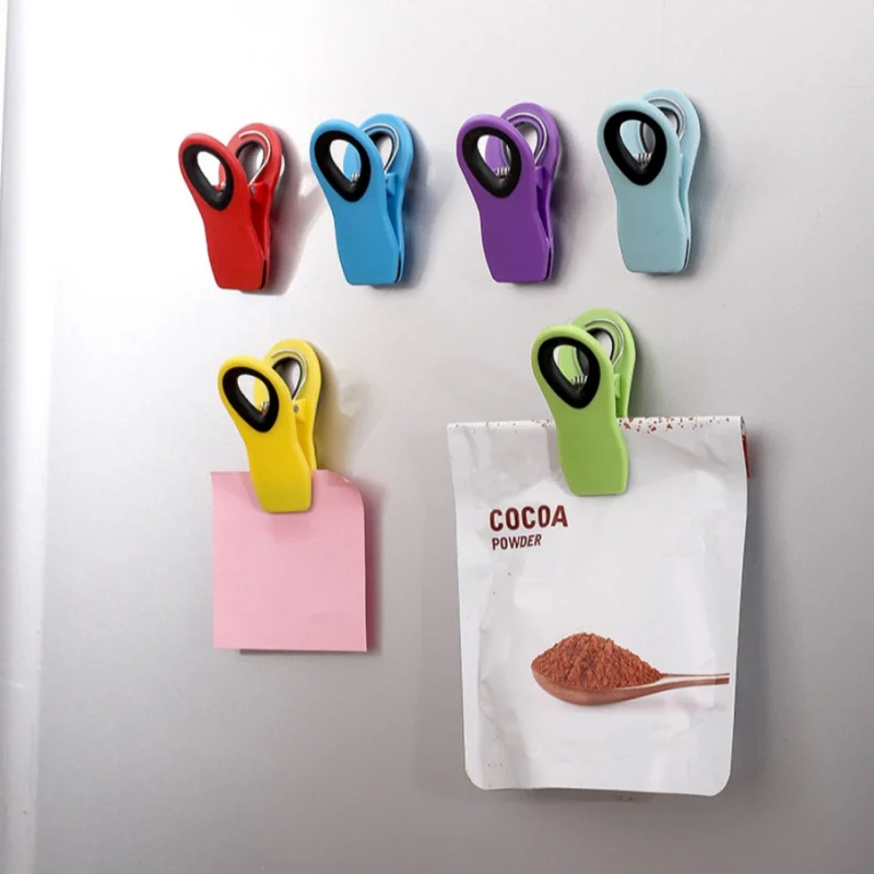 5pcsColor Kühlschrank Magnetische Clip Multifunktionale Haushalt Snack Feuchtigkeit-Beweis Abdichtung Clip Kunststoff Tasche Abdichtung Clip Klebrig