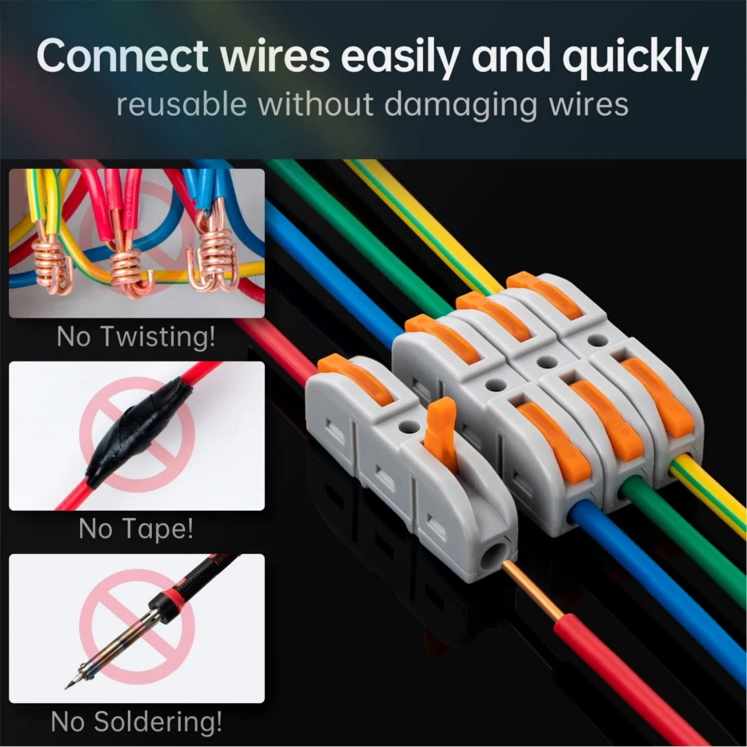 Lever Wire Connectors, Quick Disconnect Splicing Connectors Push-in Compact  Wire Terminals  for Circuit Inline Splices 28-12AWG