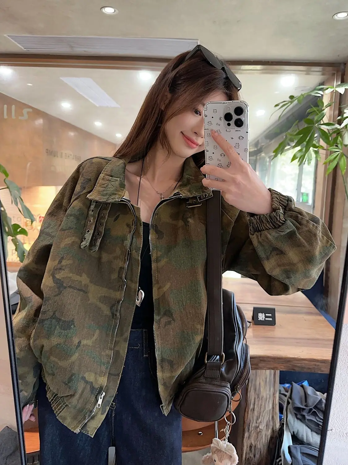 ​ ​ 여성 카모 스트릿 재킷 빈티지 오버사이즈 지퍼업 가디건 슬리밍 다용도 2025년 봄 신상 경량 아우터 ​ ​