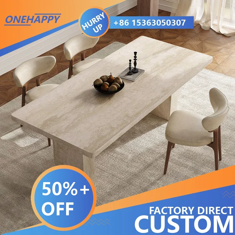 Any Size Custom French Luxury Natural Travertine Dining Multiple Optional Stone Anti Corrosion Detached Villa Dining Furniture