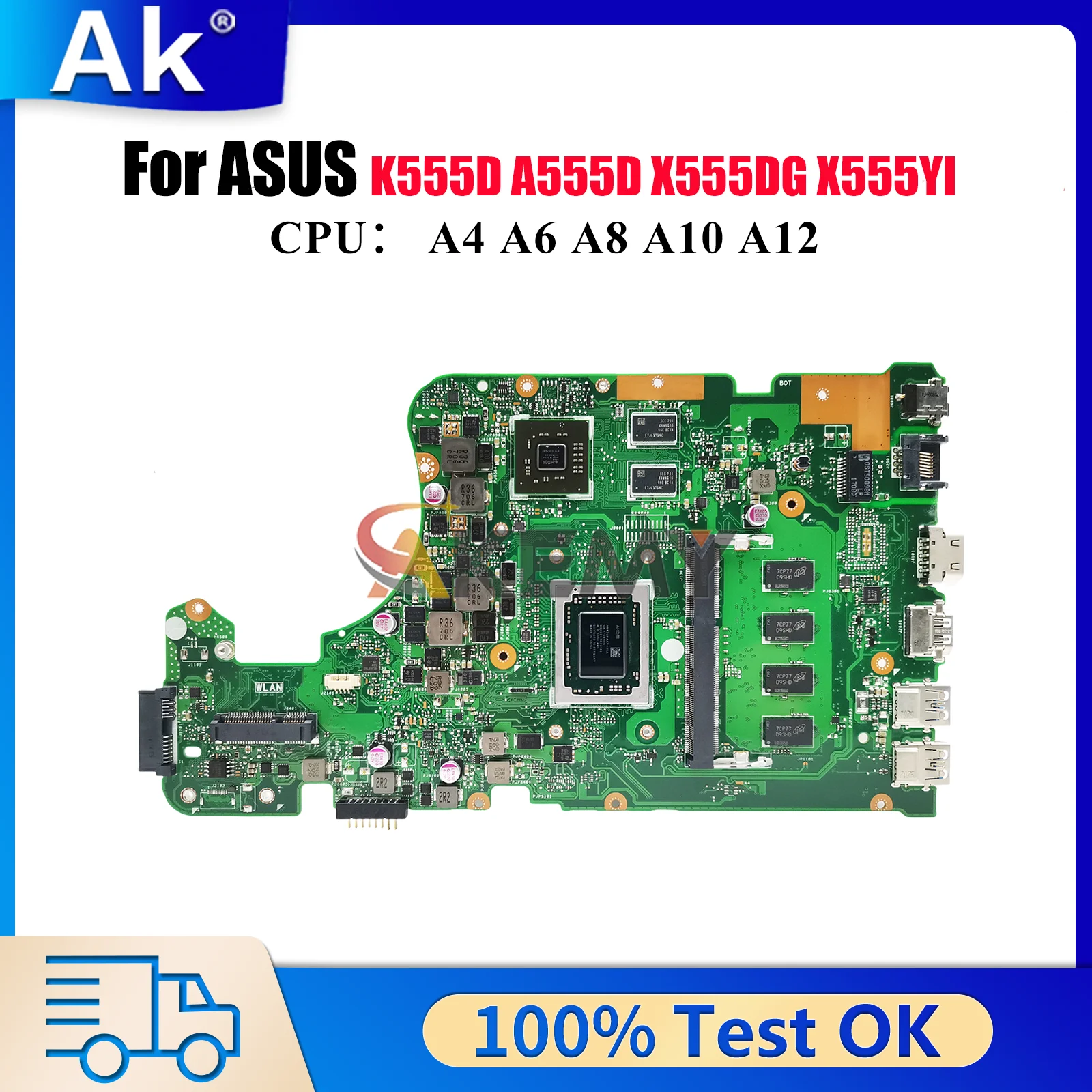 

X555DG Laptop Motherboard For ASUS VivoBook X555D X555YI X555DG X555YA K555D A555D Notebook Mainboard With A4 A6 A8 A10 A12 CPU