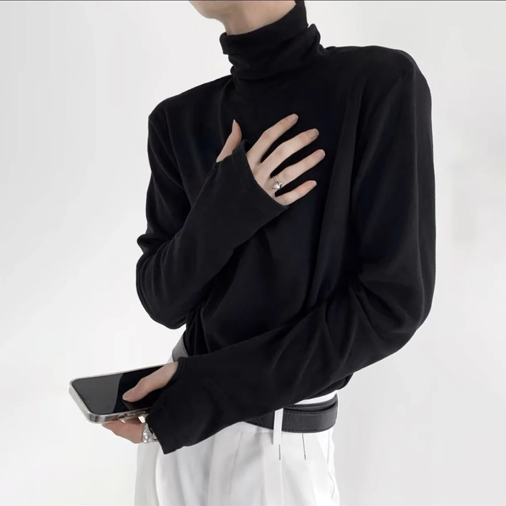 Mens Street Style Elegant High-End Soft Versatile High-Necked Bottoming Shirt Spring Autumn Fashion Inner Long-Sleeved T-Shirt