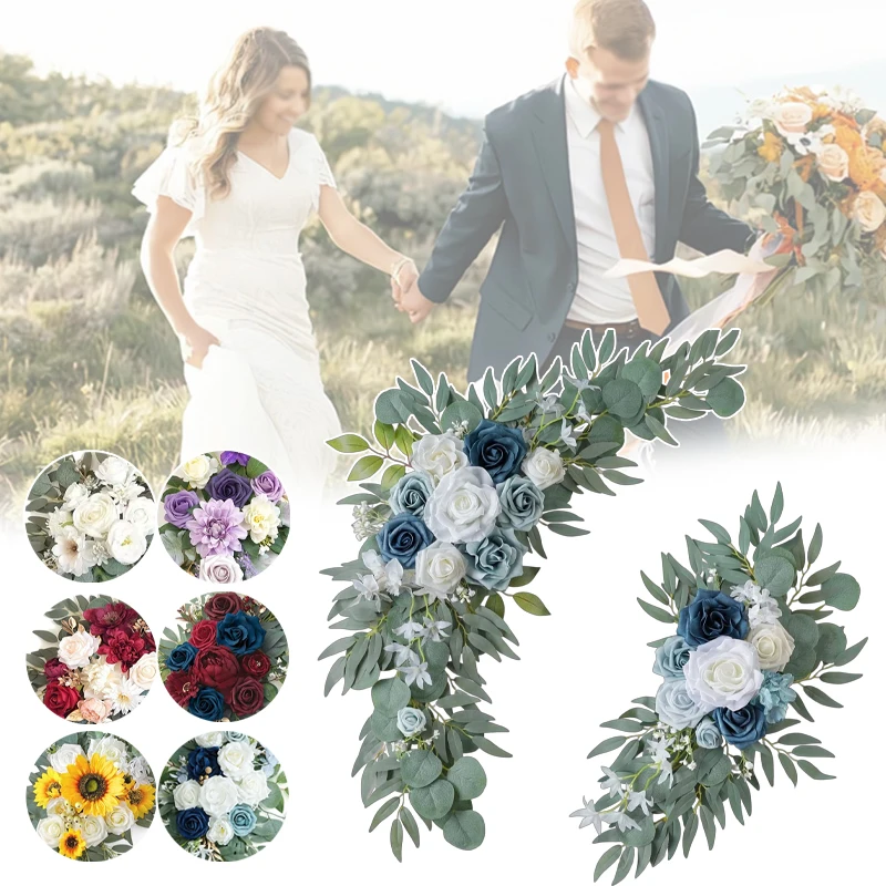 

Large 2PCS Artificial Floral Swag Wedding Arch Decoration Rustic Style Rose Flower Wreaths for Outdoor Indoor Ceremony Decor