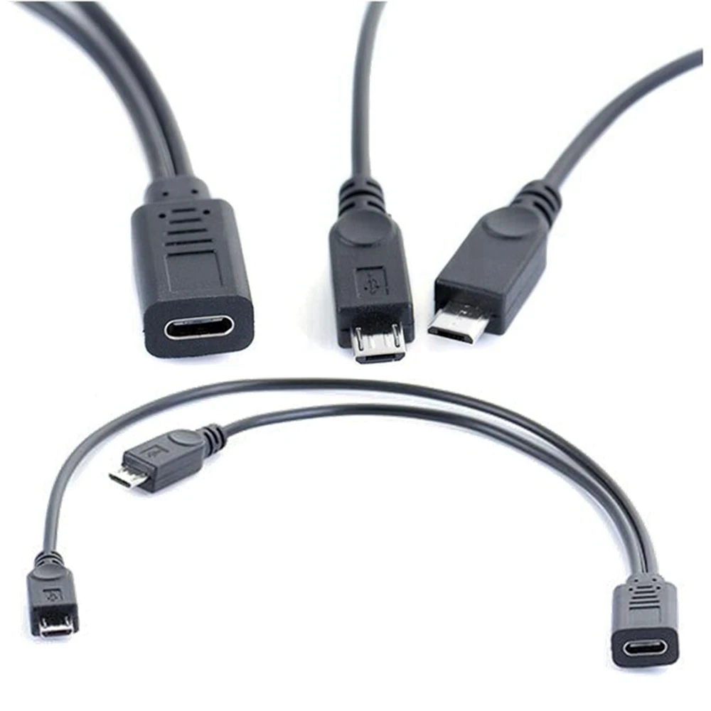 USB 2.0 splitter 1 female 2 male data charging extension C, USB-C Y cable USB Type-C female connector to dual Micro USB male