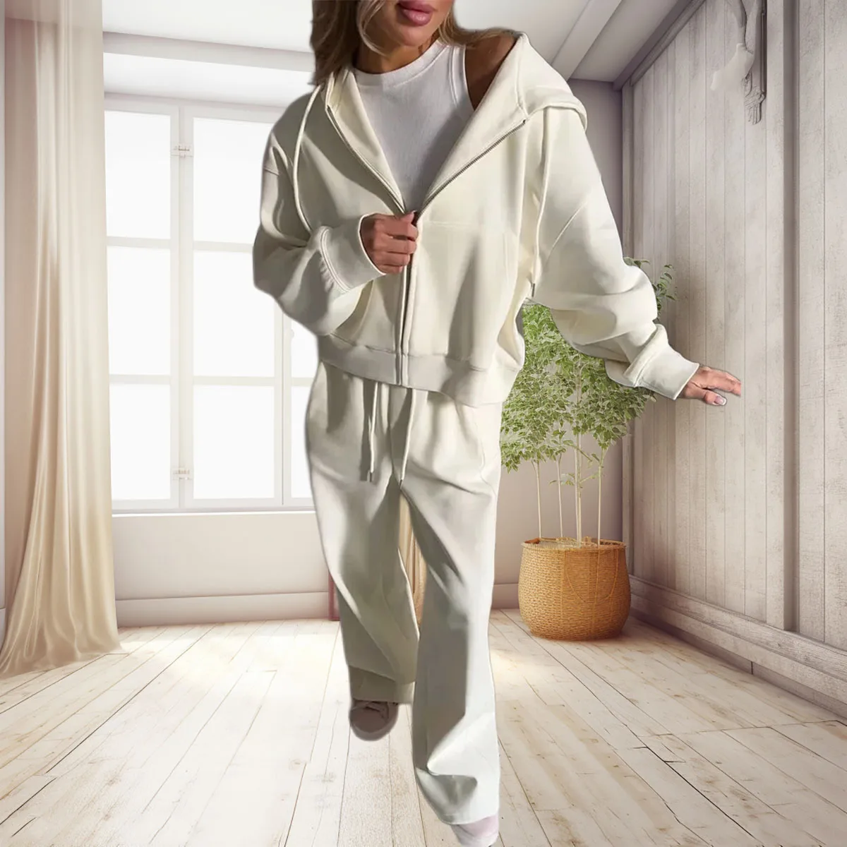 

Весенне-осенний женский спортивный костюм на молнии с капюшоном, повседневный спортивный костюм из двух частей