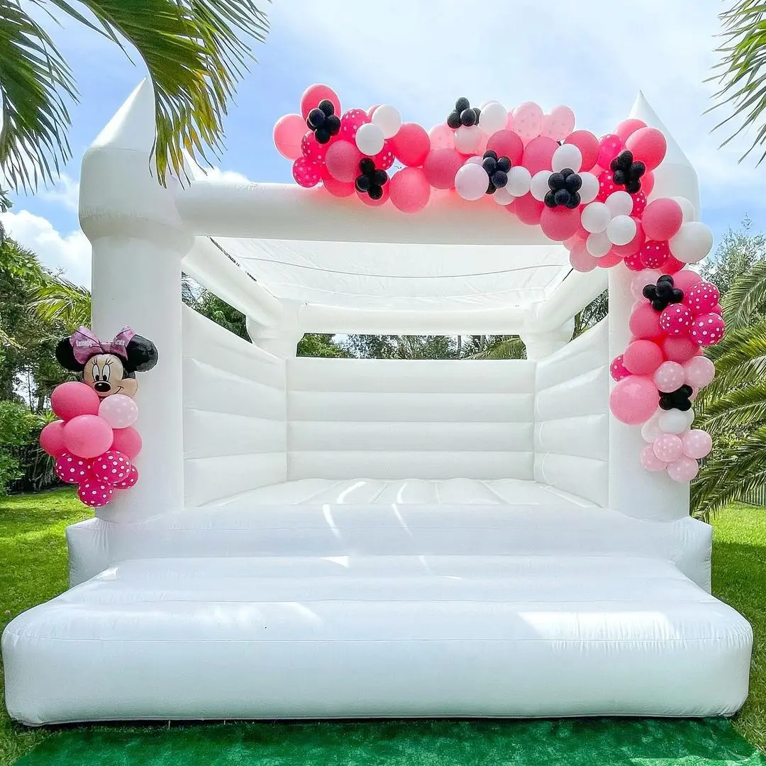 

White Wedding Inflatable Bouncy Bounce House Castle With Blower Mat Air Bouncer For Bridal Event Party Event Rental