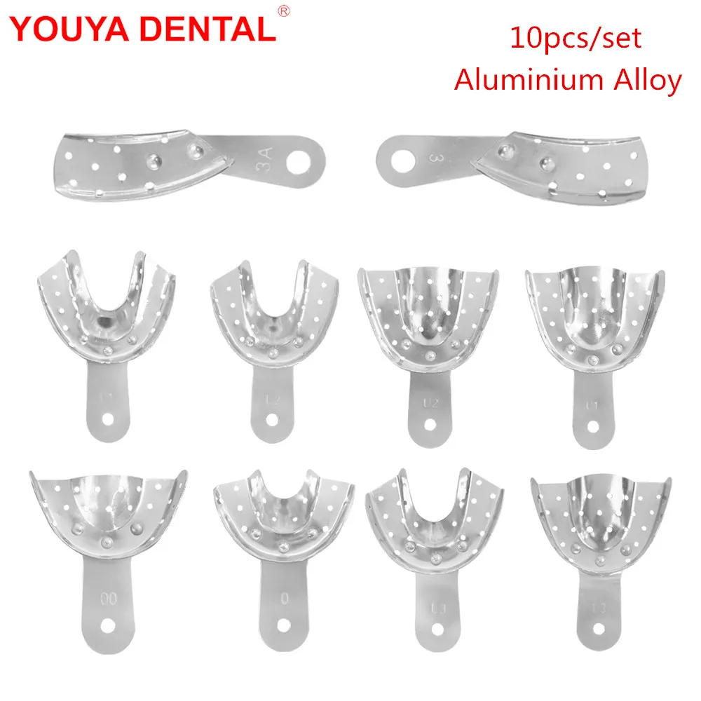 

10pcs Metal Dental Impression Trays Aluminium Alloy Dentistry Full Set Teeth Tray Holder Dentist Orthodontic Denture Instruments