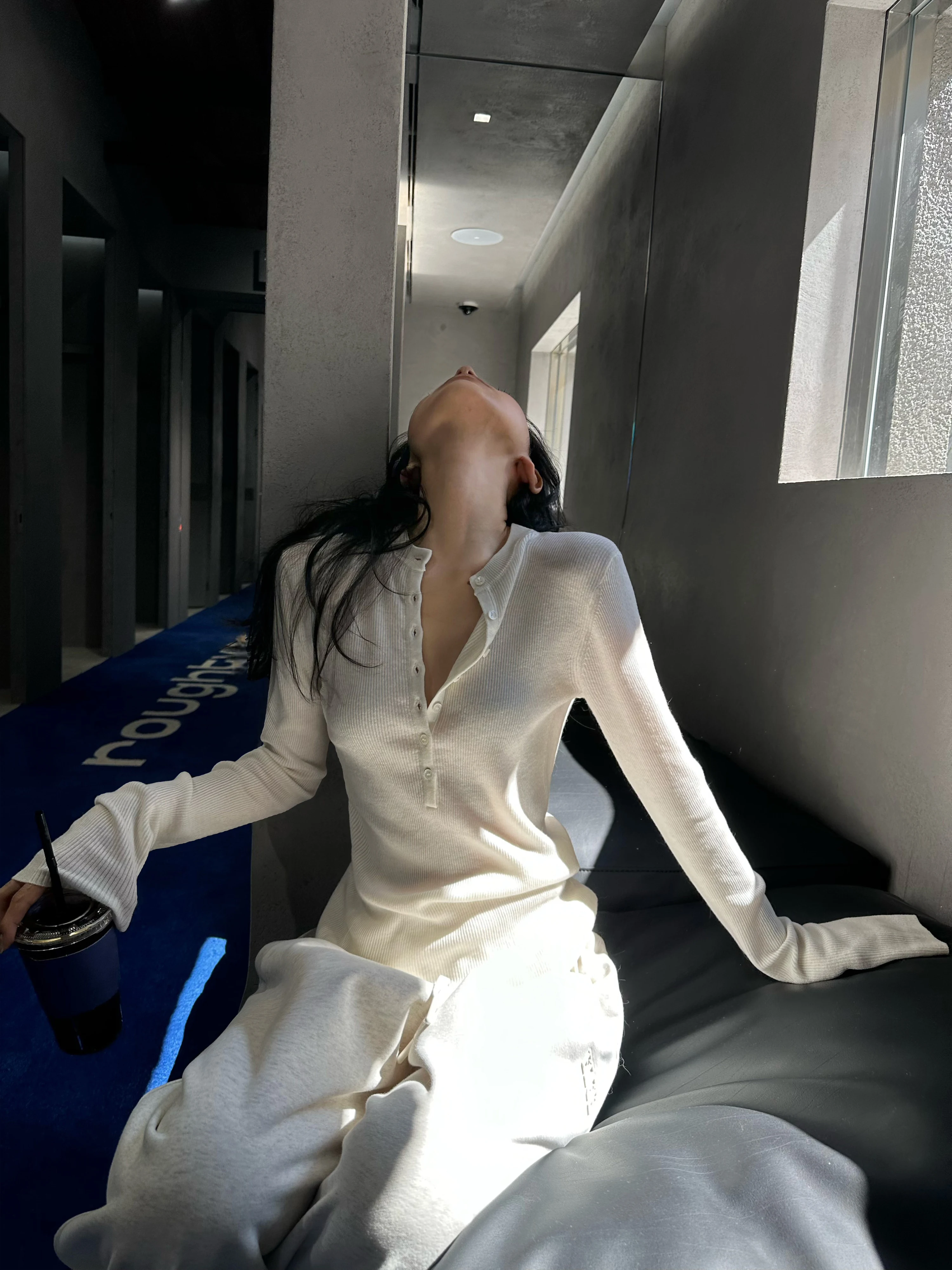 White Long Sleeve Base Shirt WARDEN  Morning Soft Language Hot Girl Casual Top Henry Collar Knitted Wool Blend T-shirt