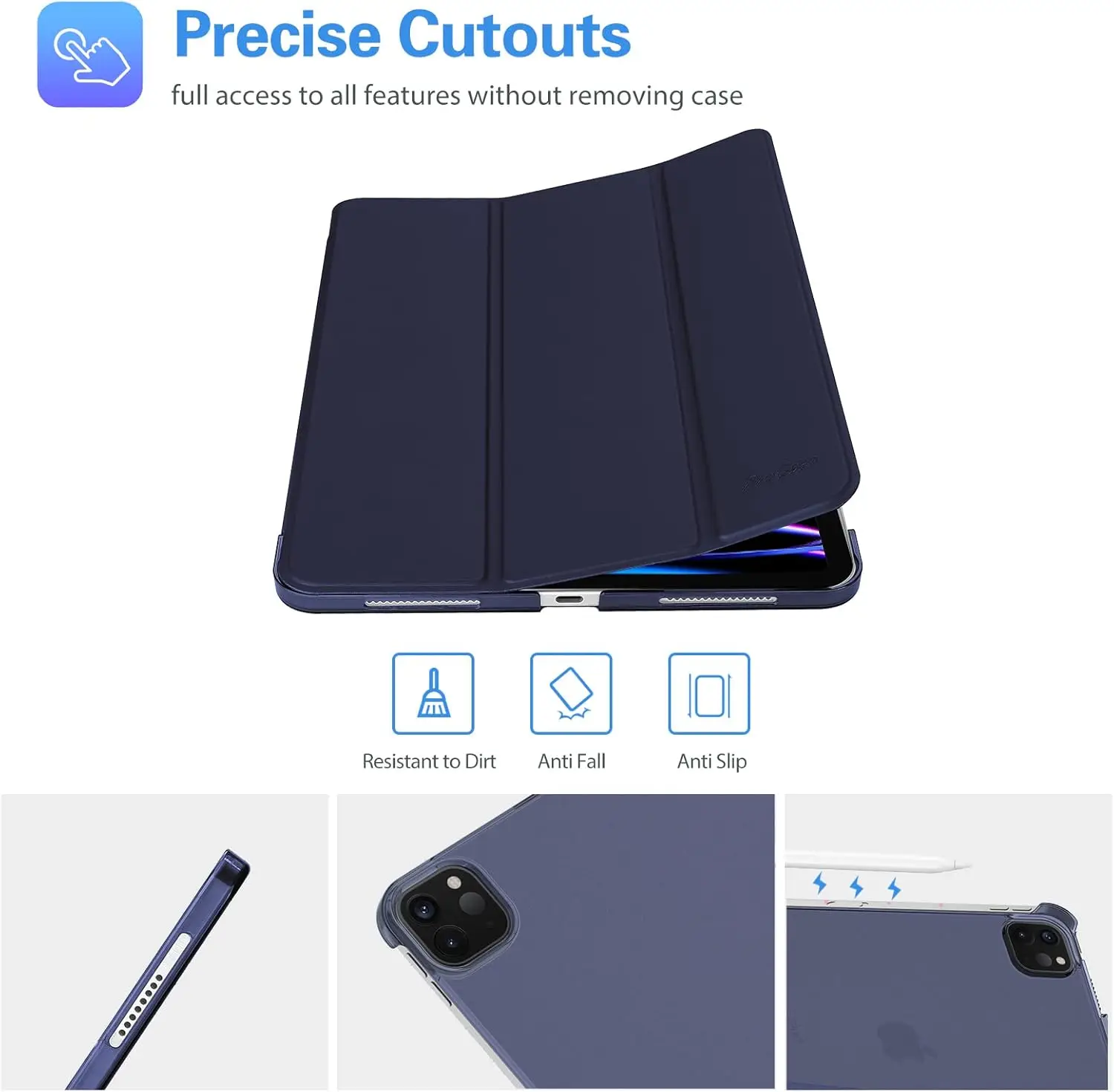 غطاء لجهاز iPad Pro 11 بوصة حافظة رفيعة بحامل خلفي صلب غطاء ذكي لجهاز iPad Pro 11 4th Gen 2022/3rd Gen 2021/ 2nd Gen 2020