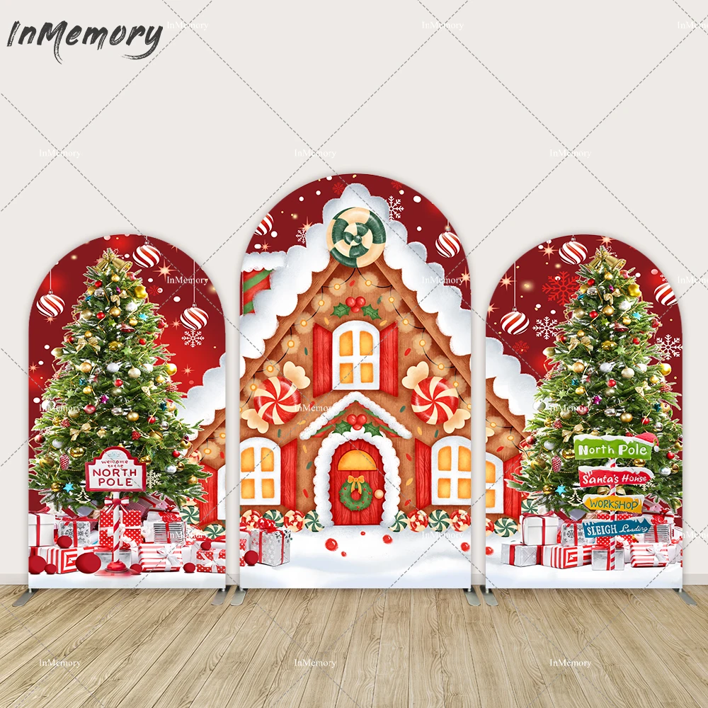 

Christmas Gingerbread House Arch Backdrop Wall Photo Studio Home Decoration Arched Cover Child Party Xmas Tree Candy Background