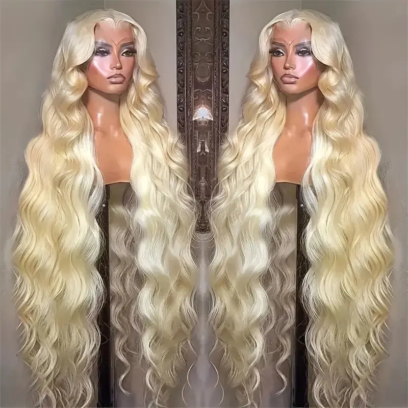 Rosabeauty 40Inches 13x6 Blonde 613 HD Body Wave Lace Front Human Hair Wigs Glueless 13X4 Frontal Water Wave Wig Preplucked 250%