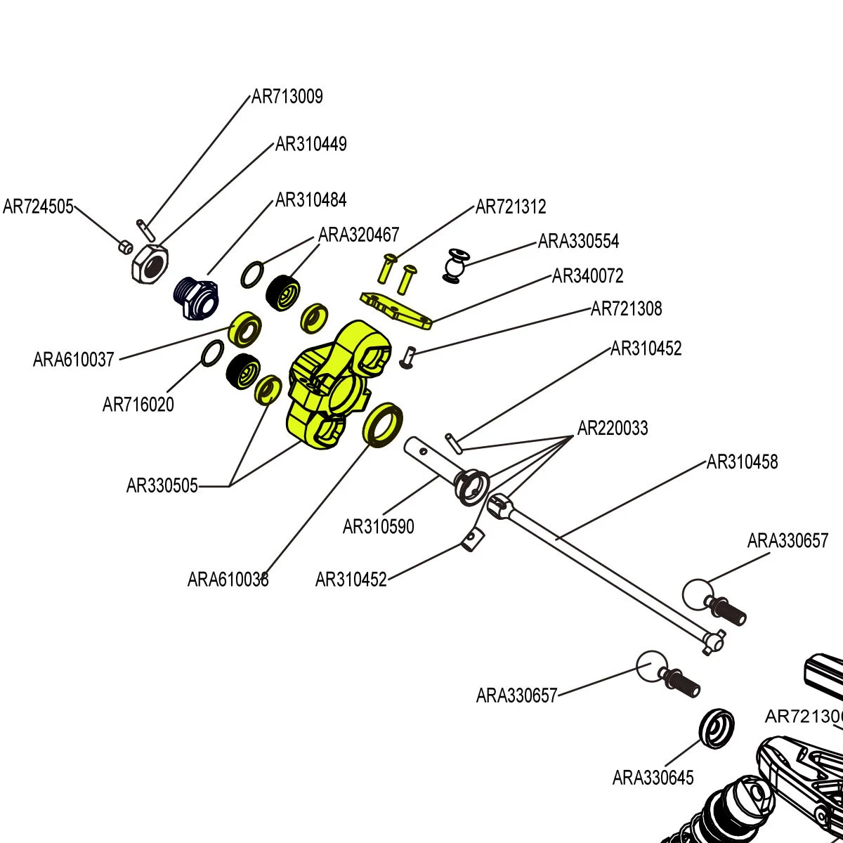 2/4P Aluminium # AR 330505 # AR 330404   Vordere Lenkblöcke/Hinterradnabenschale für RC CAR Arrma 1/7 Fireteam 1/8 Kraton Notorious Outcast