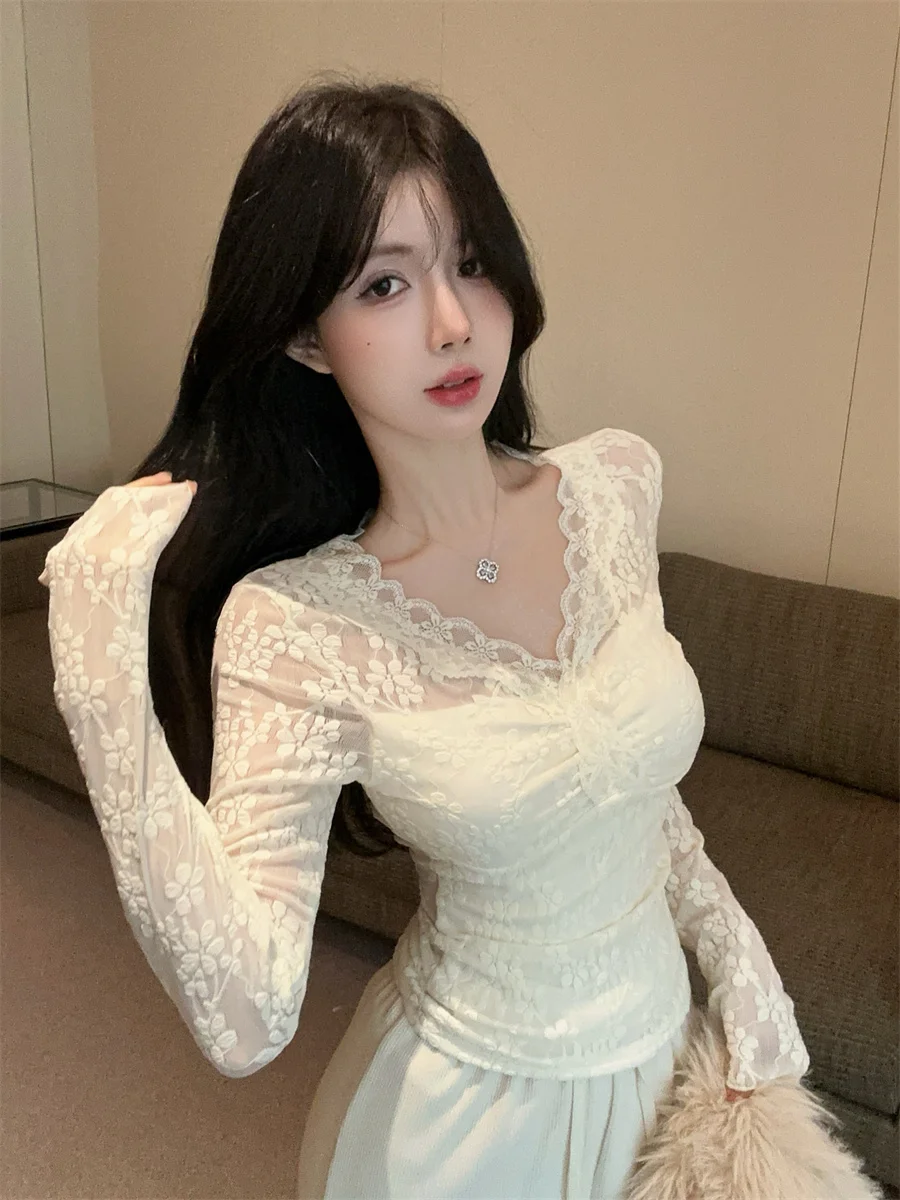 

Fce Lined V-ne Lace Base Irt Women's Inner Wear Spring Autumn Winter Miu White Pure Desirable High-end Feeling