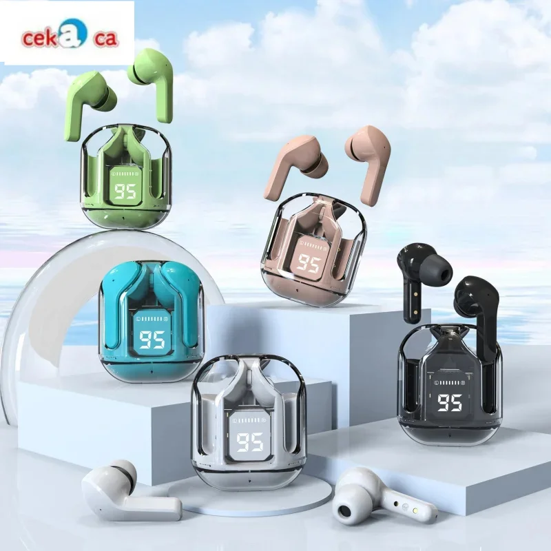 CEKACA In-Ear Wireless Headset Digital Display Stereo 5.3 Transparent Warehouse Sports Game Ht05