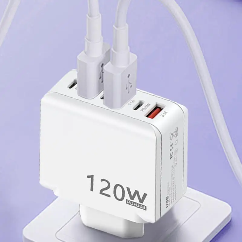 USB C Wall Charger 120W Charging Block Cube Multiport Charger Block Hub Fast-Charging USB Charging Station With 3 USB C And 3