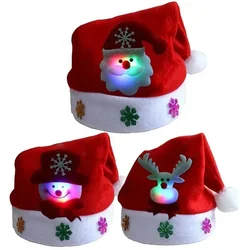 LED Christmas Hats Light Up Cap Santa Claus Hat Snowman Elk Xmas Hat for Adult Kids New Year Festive Holiday Party Supplies