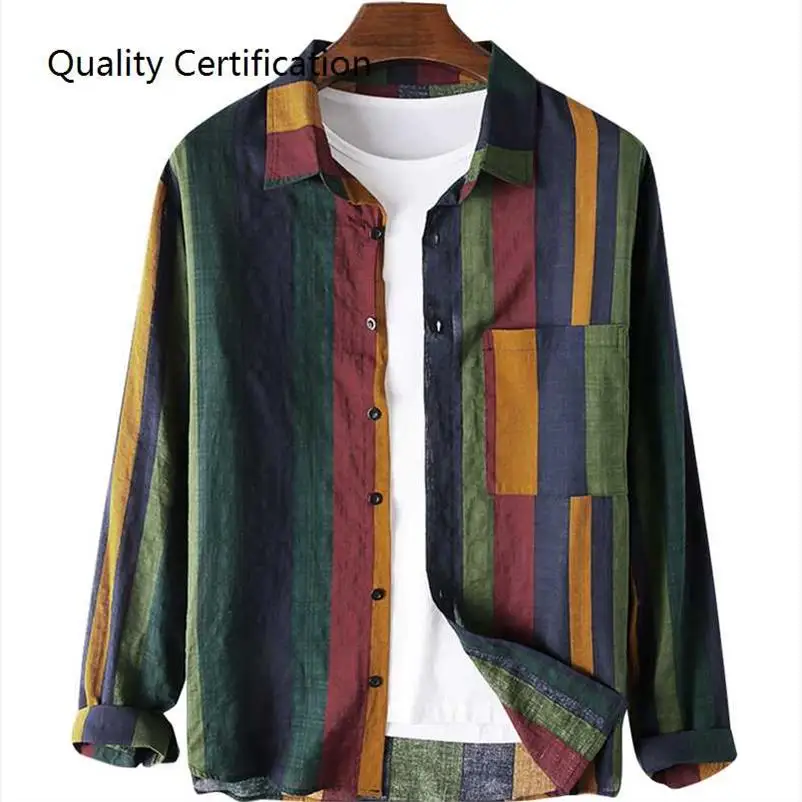 

Men's Striped Cotton Linen Long Sve irt Breathable Slim Fit Youthful Sle Autumn Wear Casual irt European Simple Design