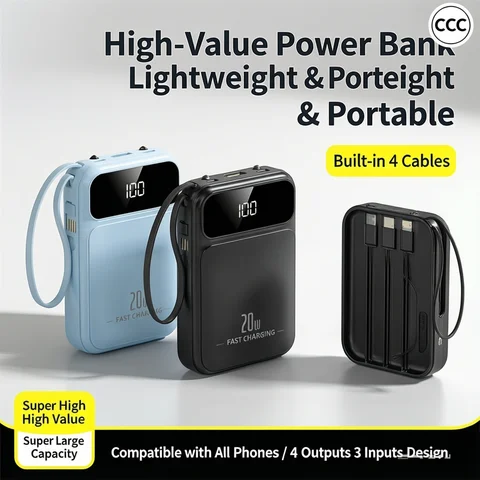 20000mAh Mini Power Bank Fast Charge Powerbank CCC Portable External Battery for iPhone Xiaomi Huawei Samsung