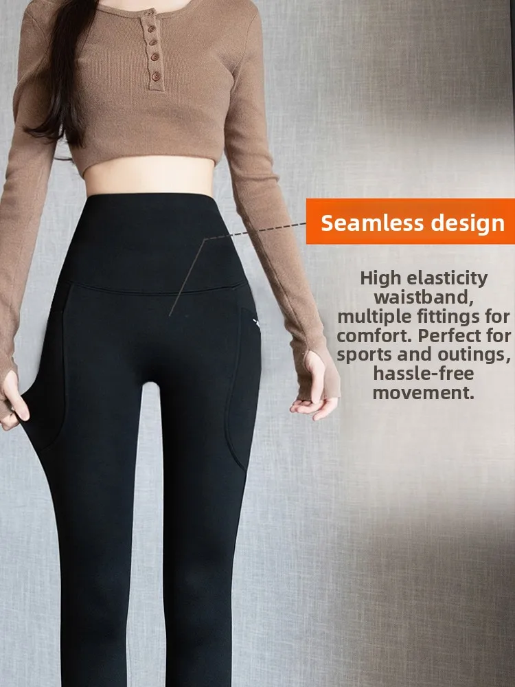 Hoge taille Fce-gevoerde yogabroek Dames Bovenkleding Winter Thi Warm Negen stuk Arkskin Broek Casual Polyester Spandex