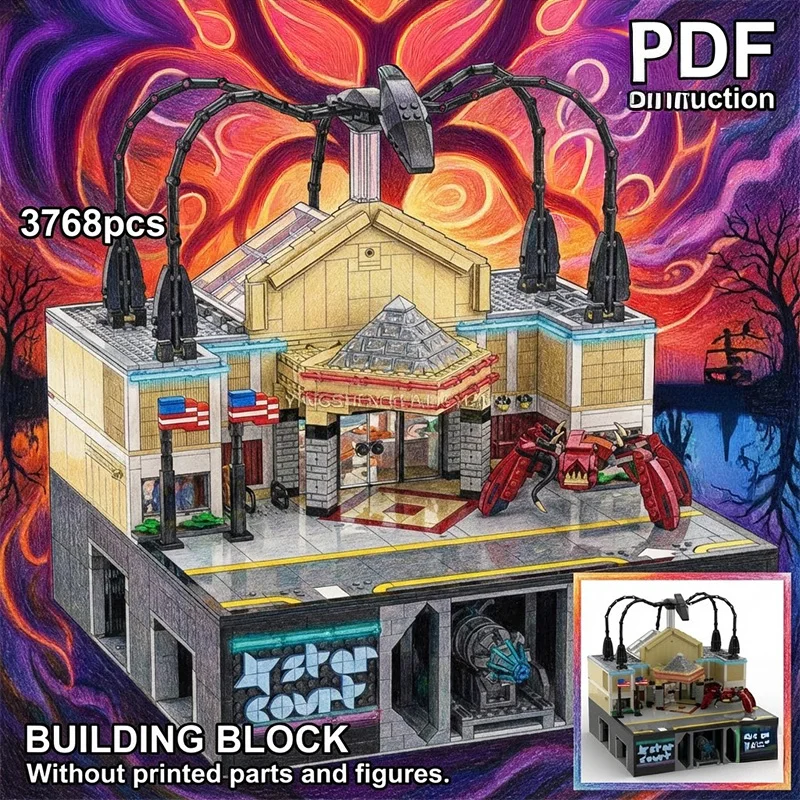 Stranger MOC Retro Shopping Mall with Giant Spider Monster & Underground Secret Base Diorama Block Model for 246677 moc