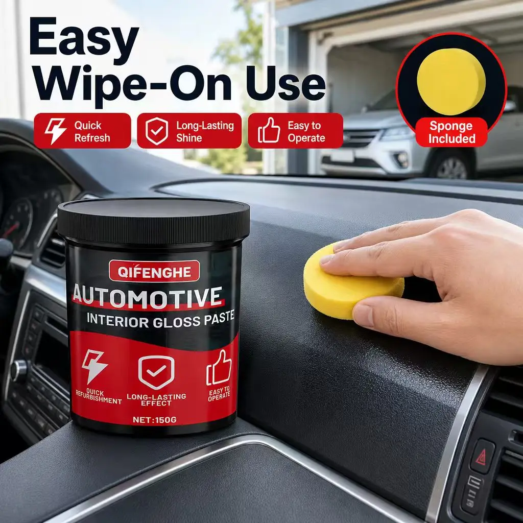Car Dashboard Polish Paste 150g Interior Plastic Trim Restorer Fast Refresh Long Lasting Shine Easy Wipe On with Sponge Included