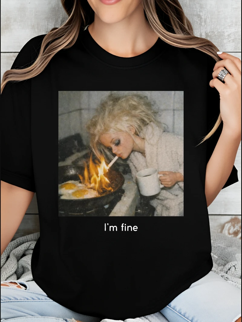 Casual and stylish women's T-shirt featuring a humorous kitchen scene the phrase 