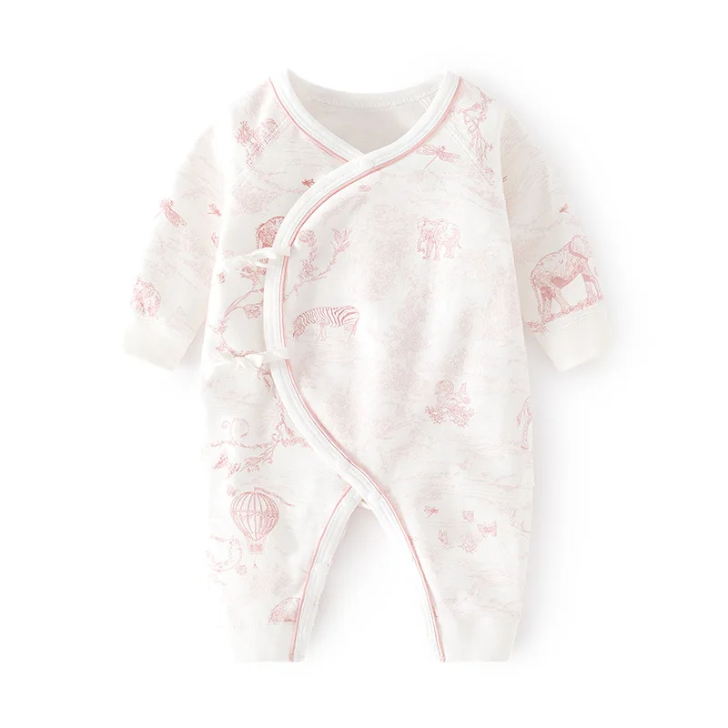 Newborn Jumpsuit Autumn and Winter Pure Cotton Baby Printed Boneless Clothes Newborn Gown Baby Spring and Autumn Romper