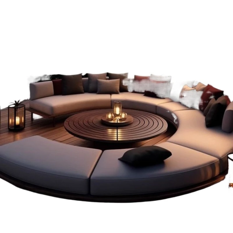 

Round outdoor sofa sunscreen waterproof coffee table combination hotel homestay curved sofa