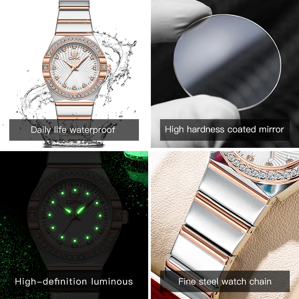 OPK Women's Watches 6042 Luxury Fashion Original Quartz Watch for Lady Elegant Small Dial Waterproof Stainless Steel Luminous