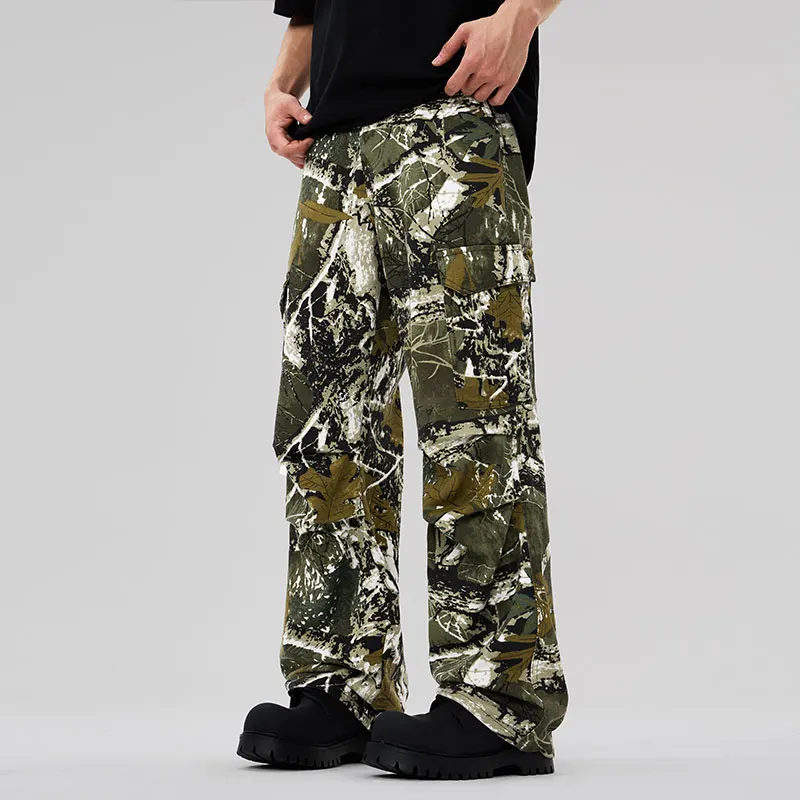 Branch Camouflage Cargo Pants Men's Summer Trendy Design Loose Outdoor Straight Casual Fashion High-End Jeans