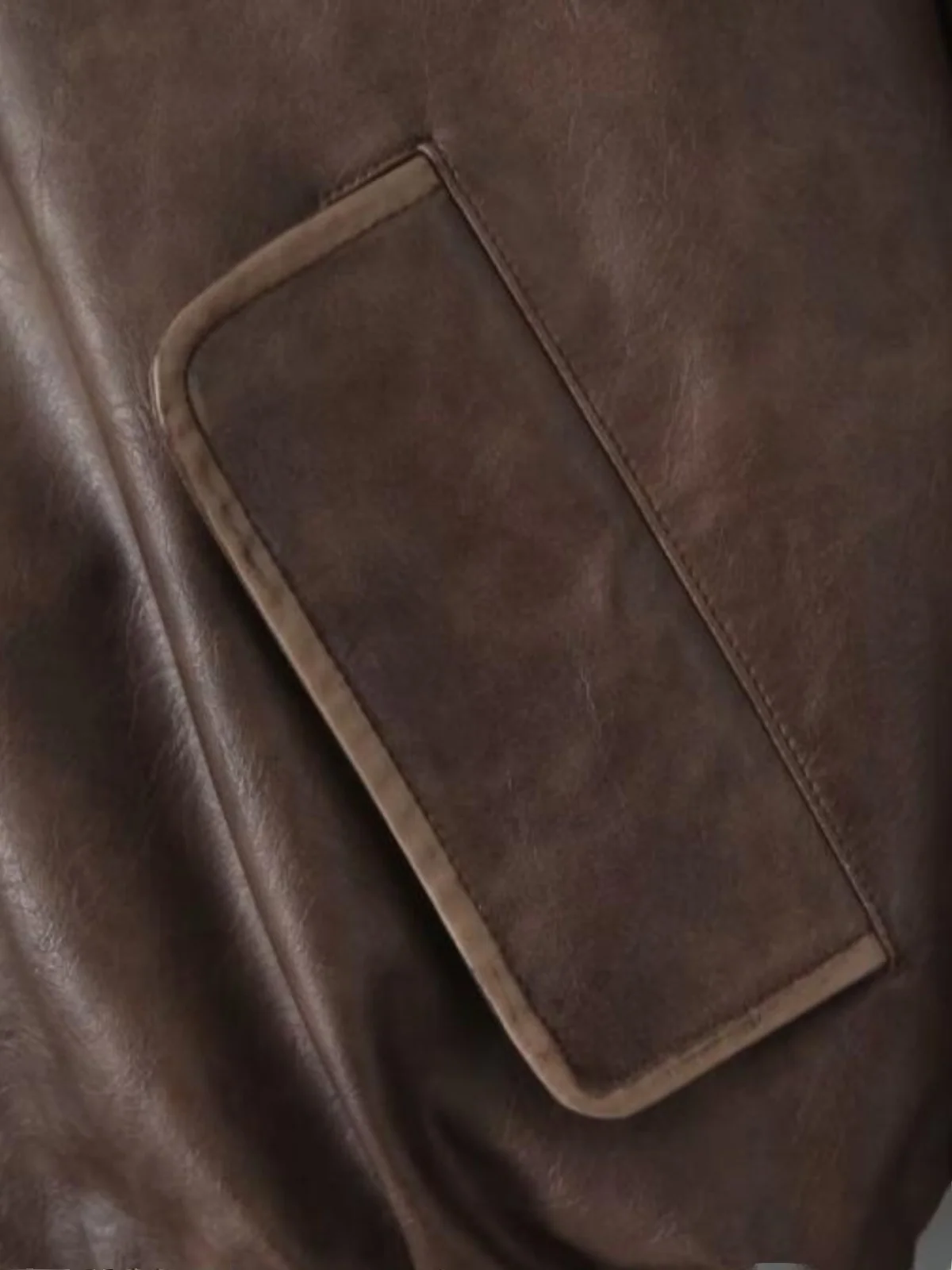 Chaqueta de Cuero Estilo Urbano para Mujer, Moda Primavera-Otoño, Estilo Blogger, Color Desgastado, Cintura Ajustada, Chaquet...