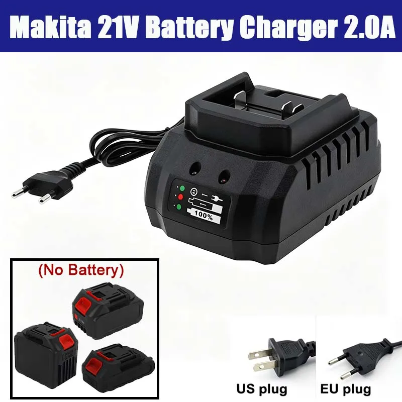 Carregador de Bateria 2A para Makita 18V 21V, Plugue EU/US, Carregador Rápido Portátil para Substituição de Bateria Makita