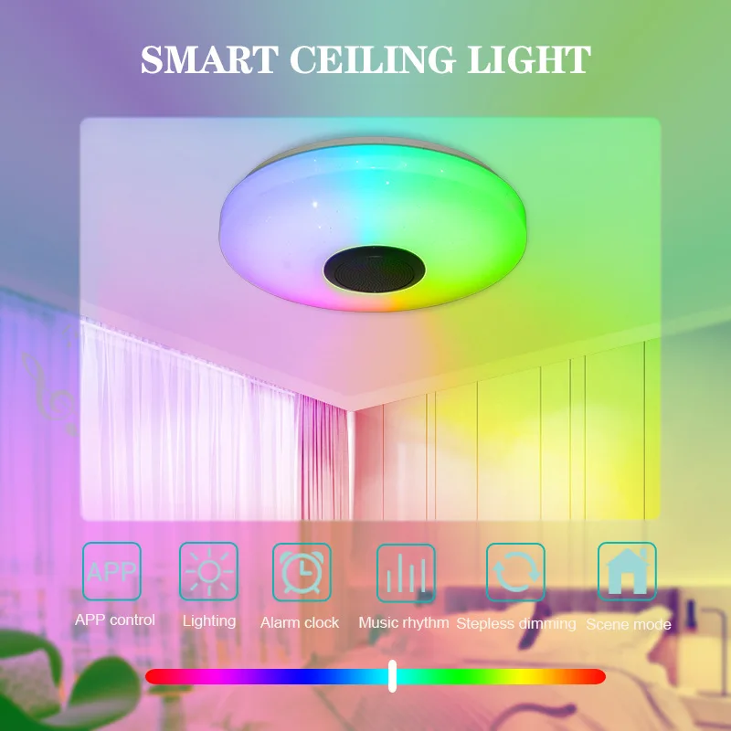 Foandbe WIFI Smart LED Ceiling Light RGB with Music Speaker Bluetooth Application Dimmable Home Bedroom Living Room Ambient
